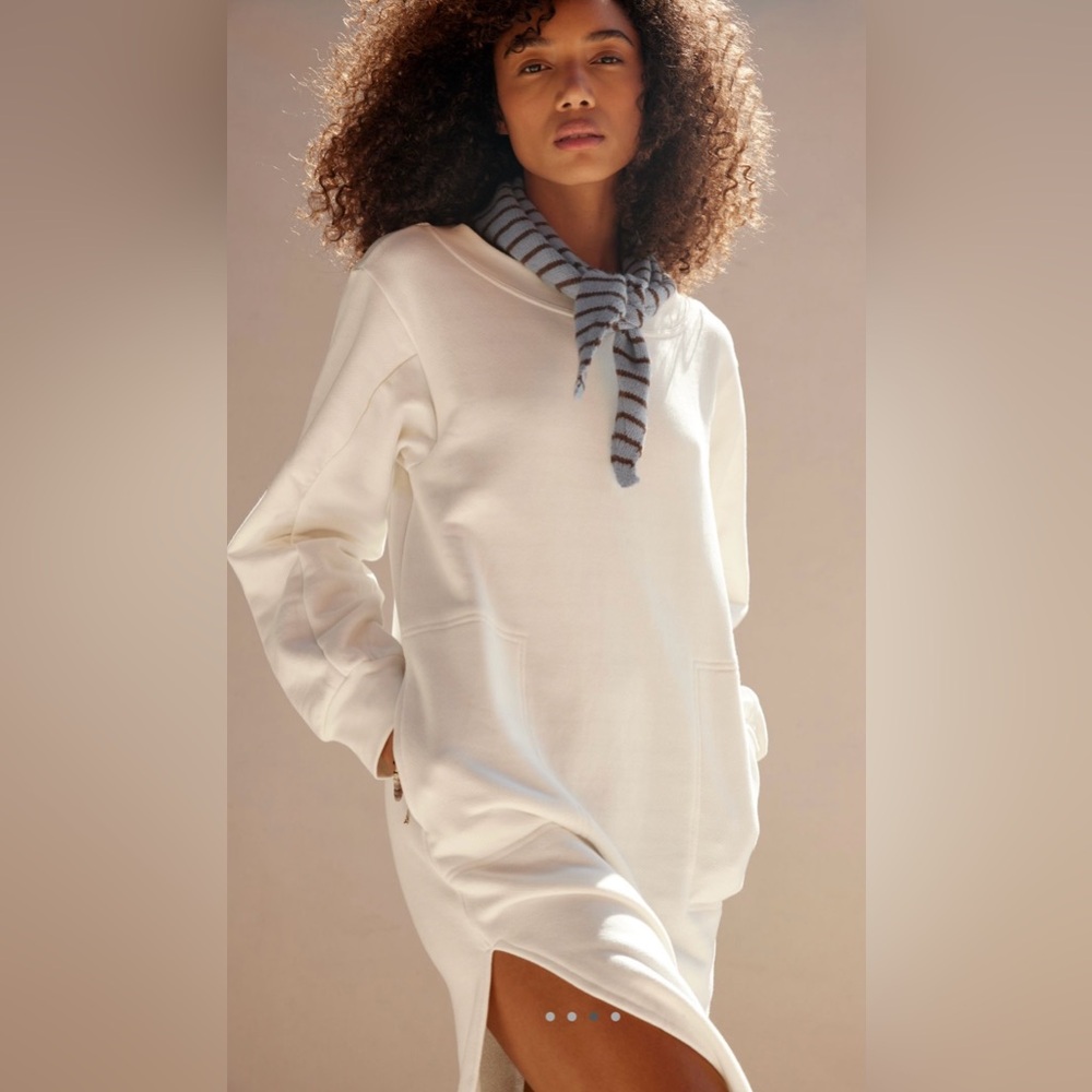 NWT Free People S Karina MIDI Sweatshirt Dress in Ivory White New $98 retail - Picture 4 of 7